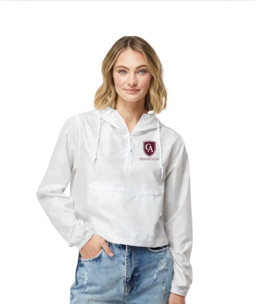 Women's Columbus Academy Volleyball Lightweight Pullover White Camo Crop Windbreaker
