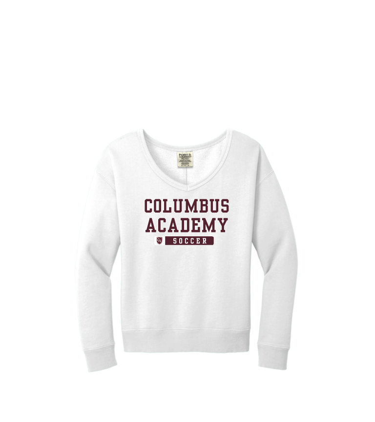 Women's Columbus Academy Soccer Graphic Beach Wash V-Neck Sweatshirt
