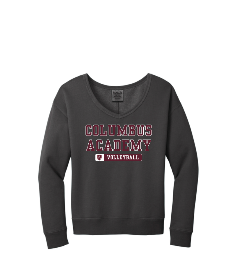 Women's Columbus Academy Volleyball Graphic Beach Wash V-Neck Sweatshirt