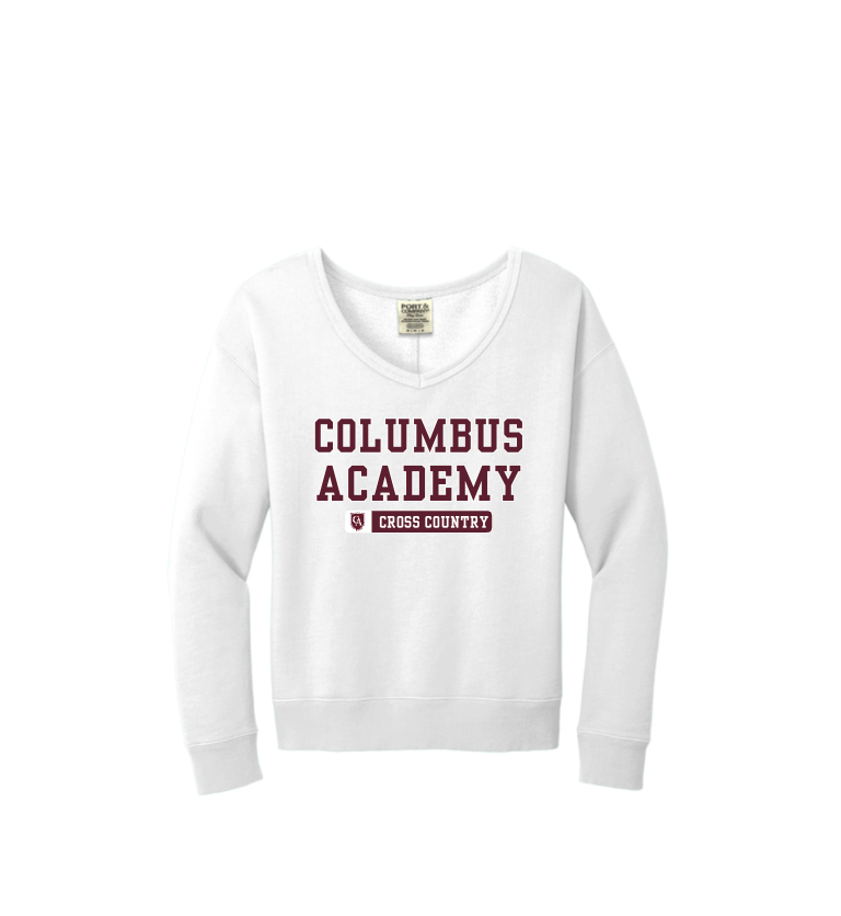 Women's Columbus Academy Cross Country Graphic Beach Wash V-Neck Sweatshirt