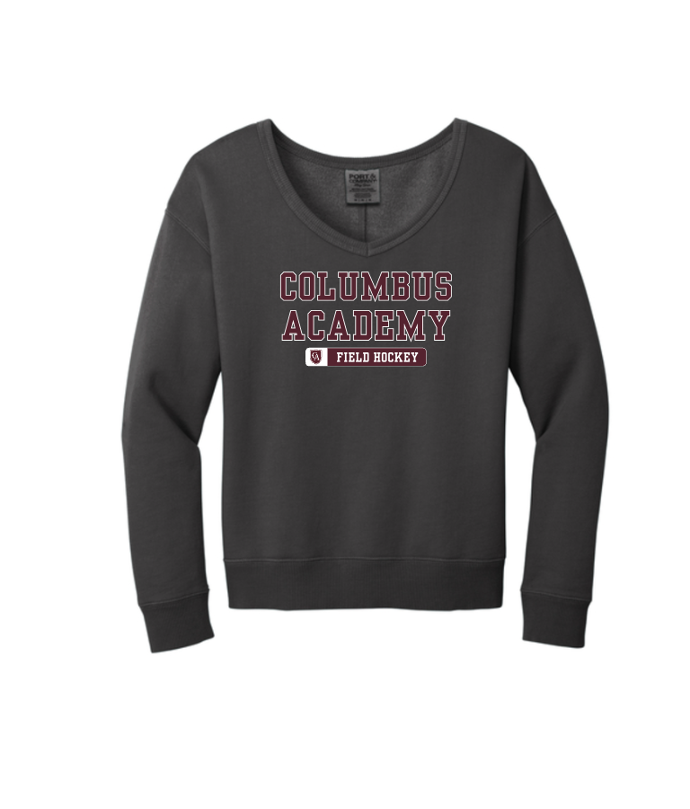 Women's Columbus Academy Field Hockey Graphic Beach Wash V-Neck Sweatshirt