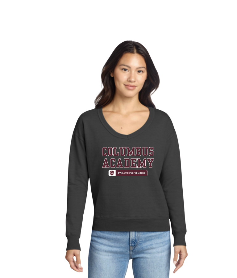 Women's Columbus Academy Athletic Performance Graphic Beach Wash V-Neck Sweatshirt