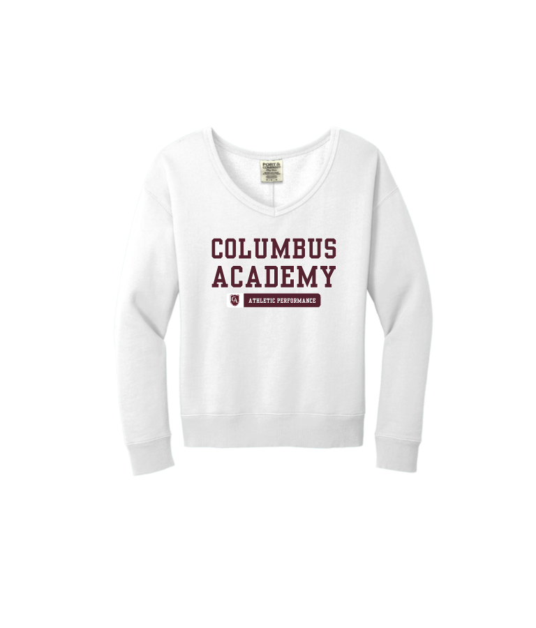 Women's Columbus Academy Athletic Performance Graphic Beach Wash V-Neck Sweatshirt