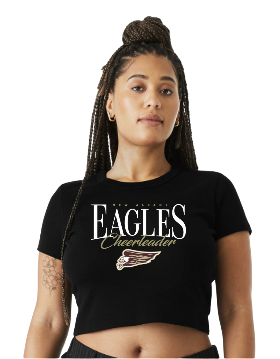 Women's New Albany Script Eagle Logo Cheer Micro Rib Baby Tee