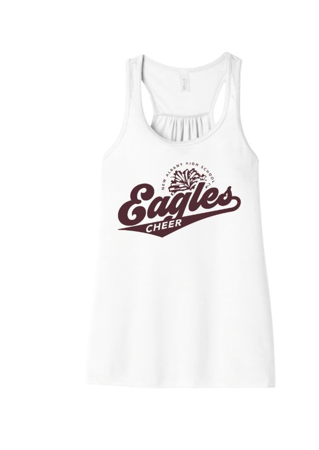 Women's New Albany Cheer Megaphone Graphic Bella + Canvas Flowy Racerback Tank