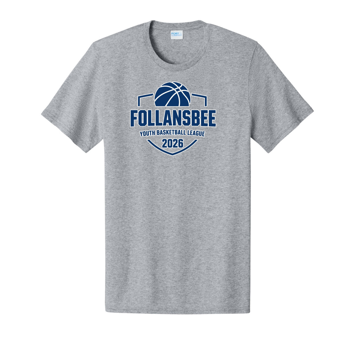 Adult Unisex Follansbee Youth Basketball Tee - Blue and White Logo
