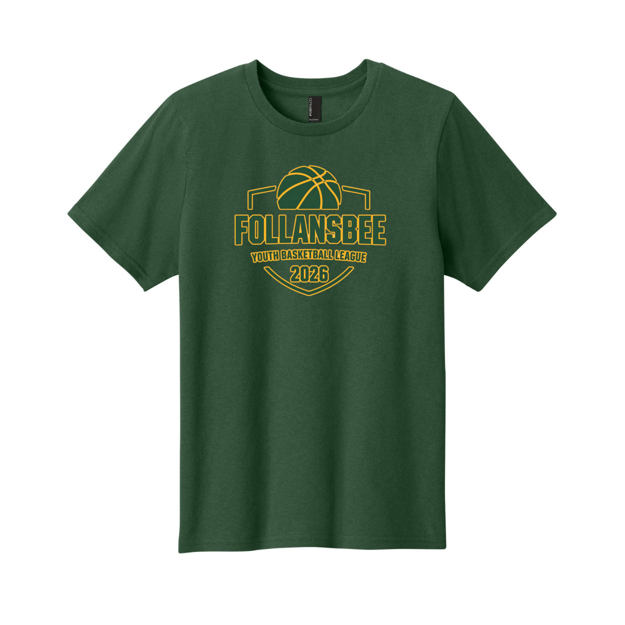 Kids Follansbee Youth Basketball Tee - Green and Gold Logo