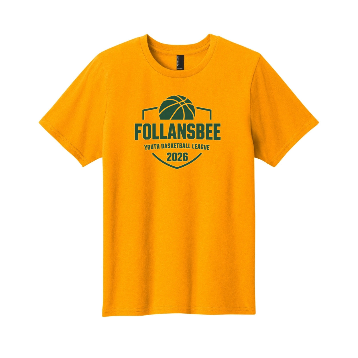 Kids Follansbee Youth Basketball Tee - Green and Gold Logo
