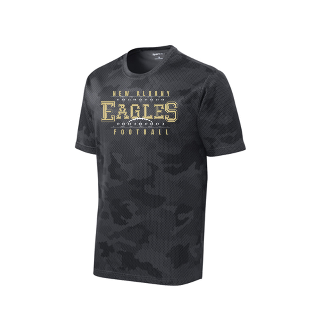 Youth New Albany Football Defend the Field Graphic Short Sleeve Camo Competitor Performance Tee