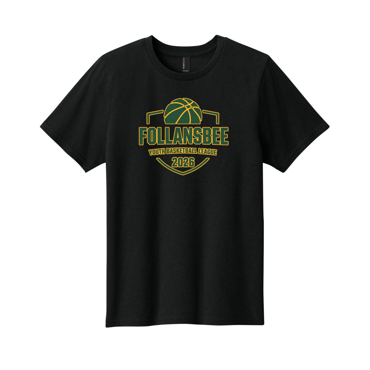 Kids Follansbee Youth Basketball Tee - Green and Gold Logo