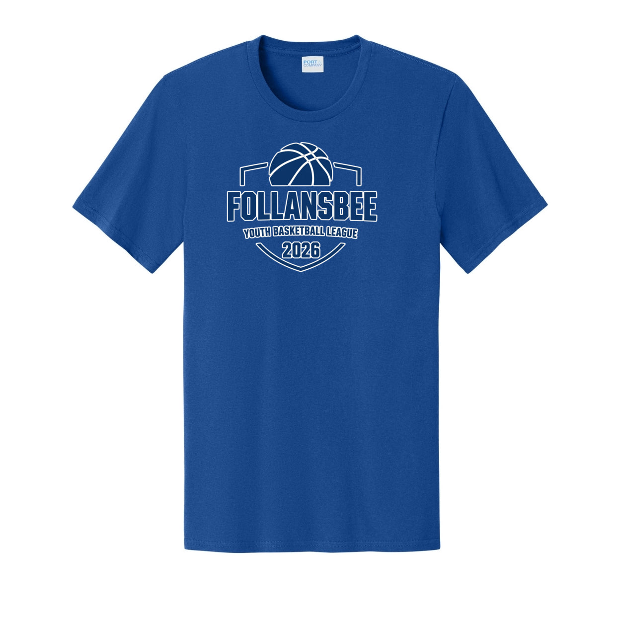 Adult Unisex Follansbee Youth Basketball Tee - Blue and White Logo
