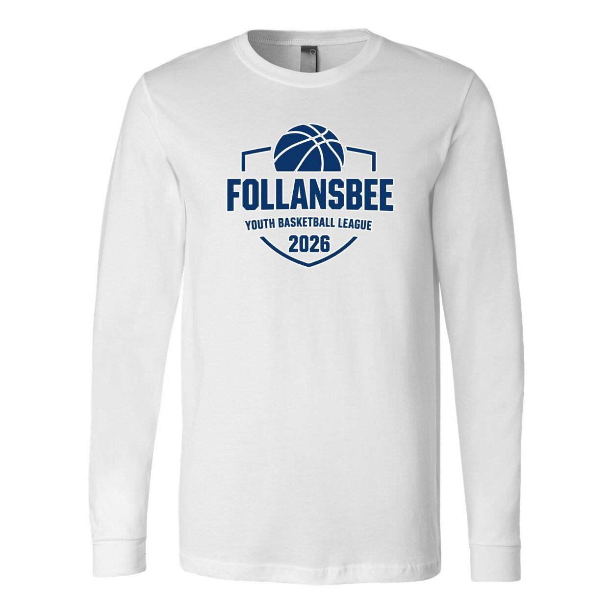Adult Unisex Follansbee Youth Basketball Long Sleeve Tee - Blue and White Logo