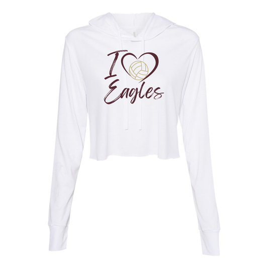 Women's Super Soft Volleyball Heart Graphic Long Sleeve Cropped Hooded Tee - New Albany Eagles