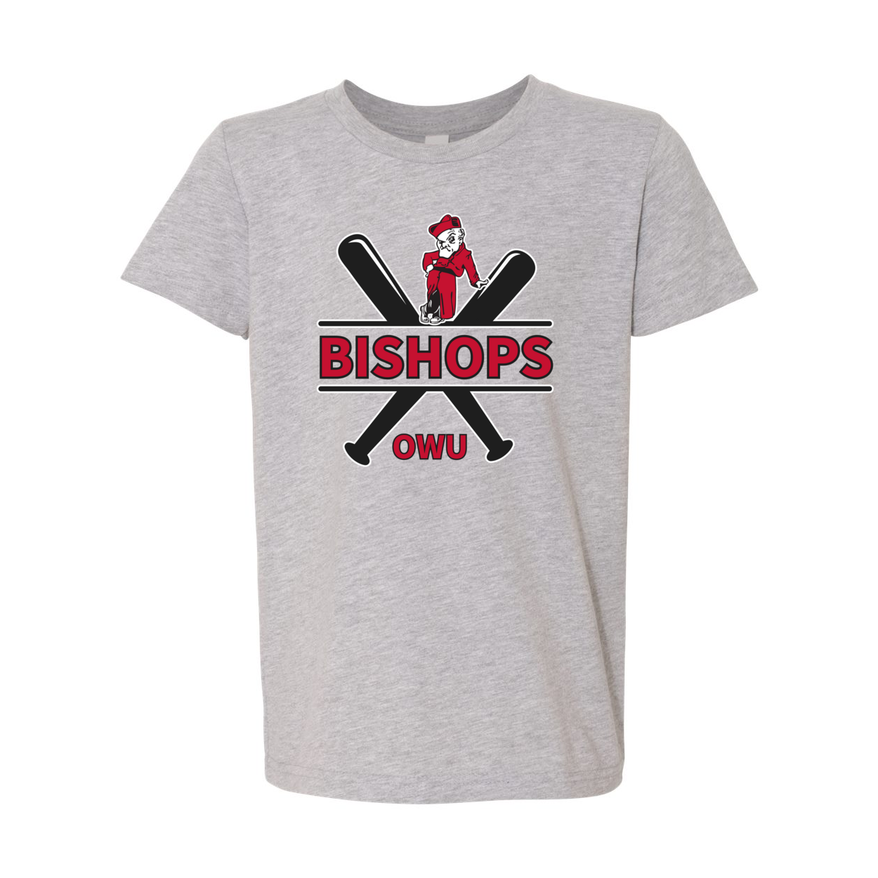 Youth Bishops Baseball Crossbat Graphic Short Sleeve Soft Tee - Ohio Wesleyan University