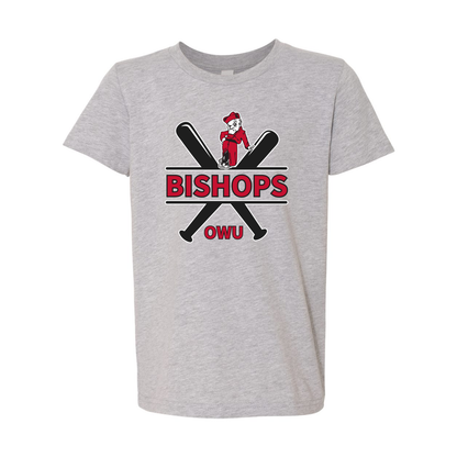 Youth Bishops Baseball Crossbat Graphic Short Sleeve Soft Tee - Ohio Wesleyan University