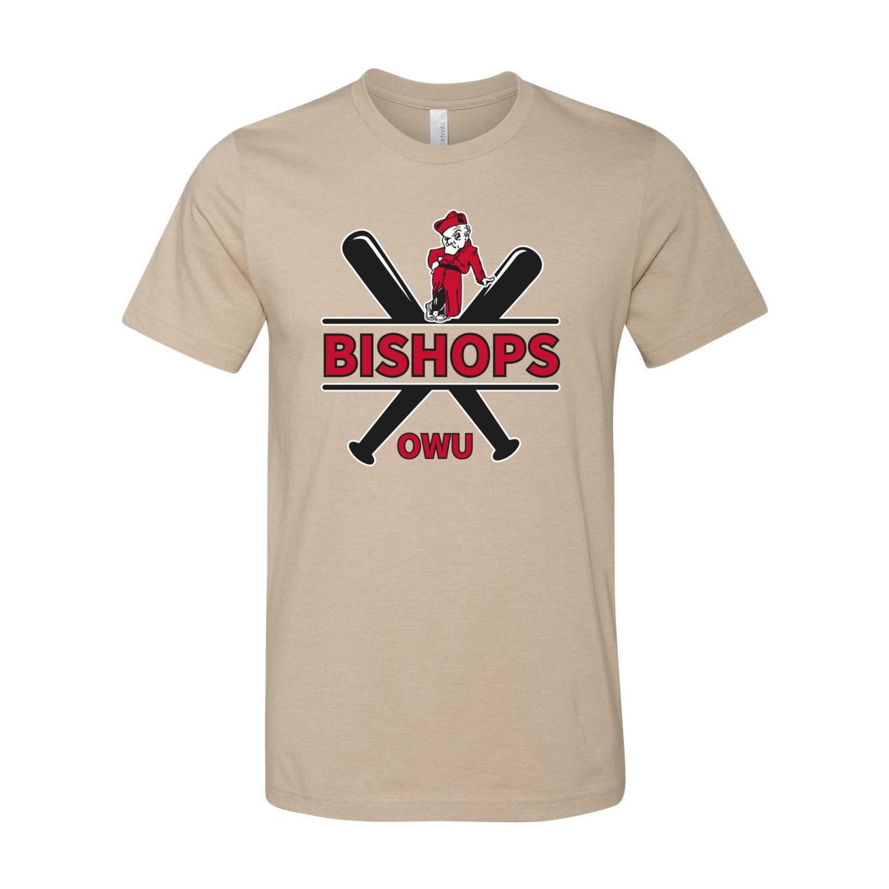 Adult Unisex Bishops Baseball Crossbat Graphic Short Sleeve Soft Tee - Ohio Wesleyan University