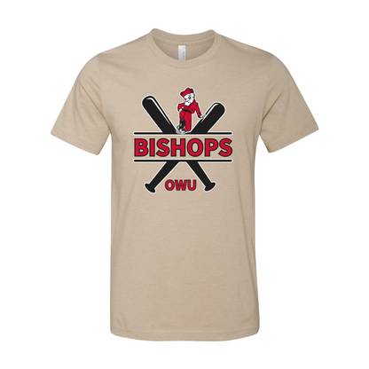 Adult Unisex Bishops Baseball Crossbat Graphic Short Sleeve Soft Tee - Ohio Wesleyan University