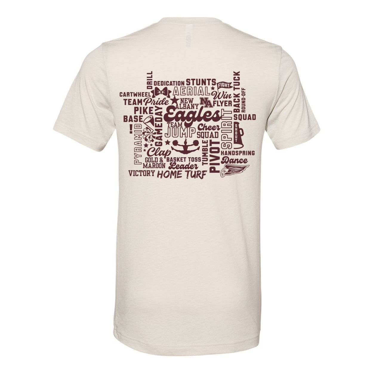 Adult Unisex Super Soft Cheer Words with Back Graphic Short Sleeve Graphic Tee - New Albany Eagles