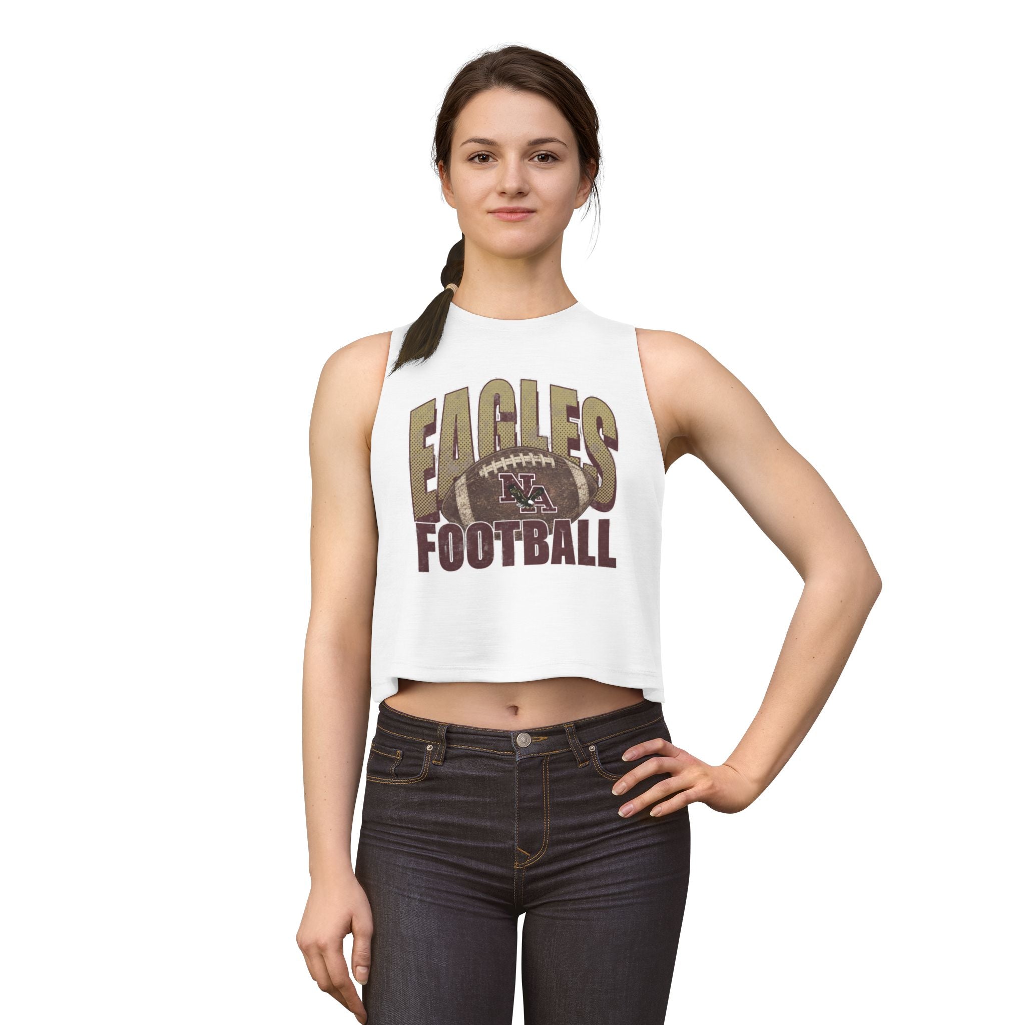Women's New Albany First-Down Distressed Football Graphic Crop Tank