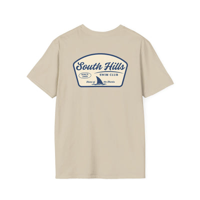 Adult Unisex South Hills Swim Club Home of the Sharks Graphic Short Sleeve Gildan Softstyle Tee