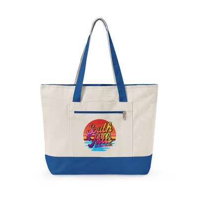 South Hills Swim Club Sunset Script Graphic Large Zippered Canvas Tote