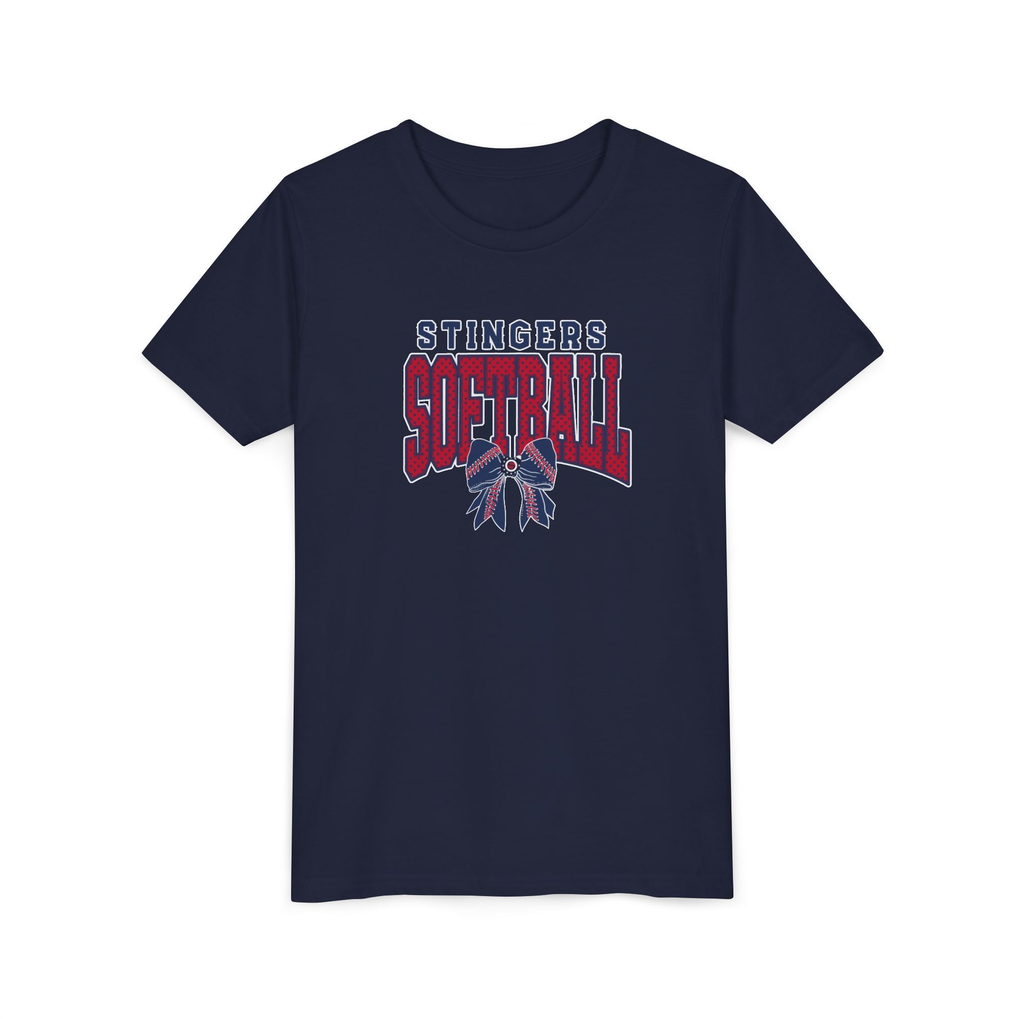 Youth Stingers Softball Stitched Bow Graphic Short Sleeve Bella + Canvas Soft Tee