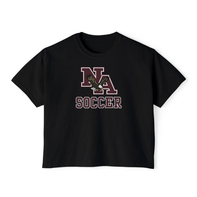 Women's New Albany Classic Maroon Soccer Logo Graphic Boxy Crop Short Sleeve Tee