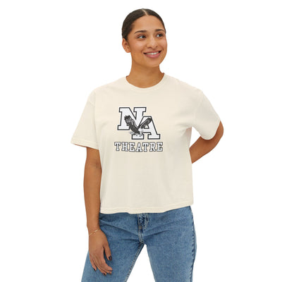 Women's White/Black Classic NA Theatre Logo Graphic Boxy Crop Short Sleeve Tee
