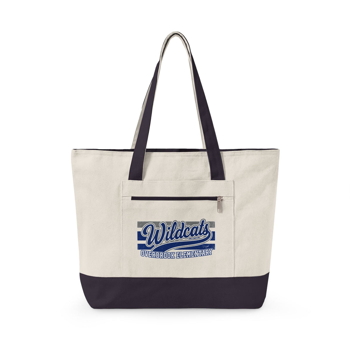 Overbrook Elementary Wildcats Vintage Distressed Spirit Graphic Zippered Canvas Tote