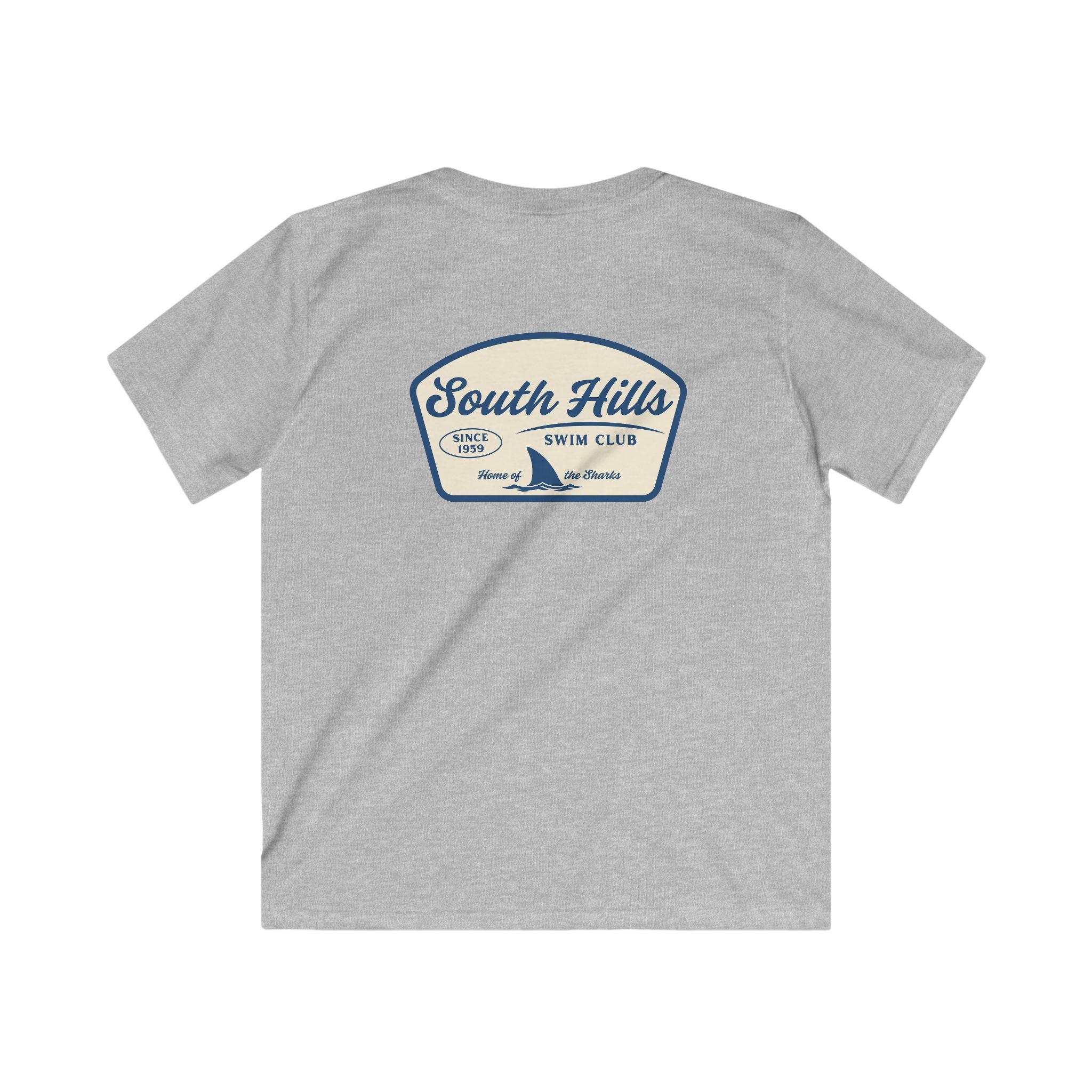 Youth South Hills Swim Club Home of the Sharks Graphic Short Sleeve Gildan Softstyle Tee
