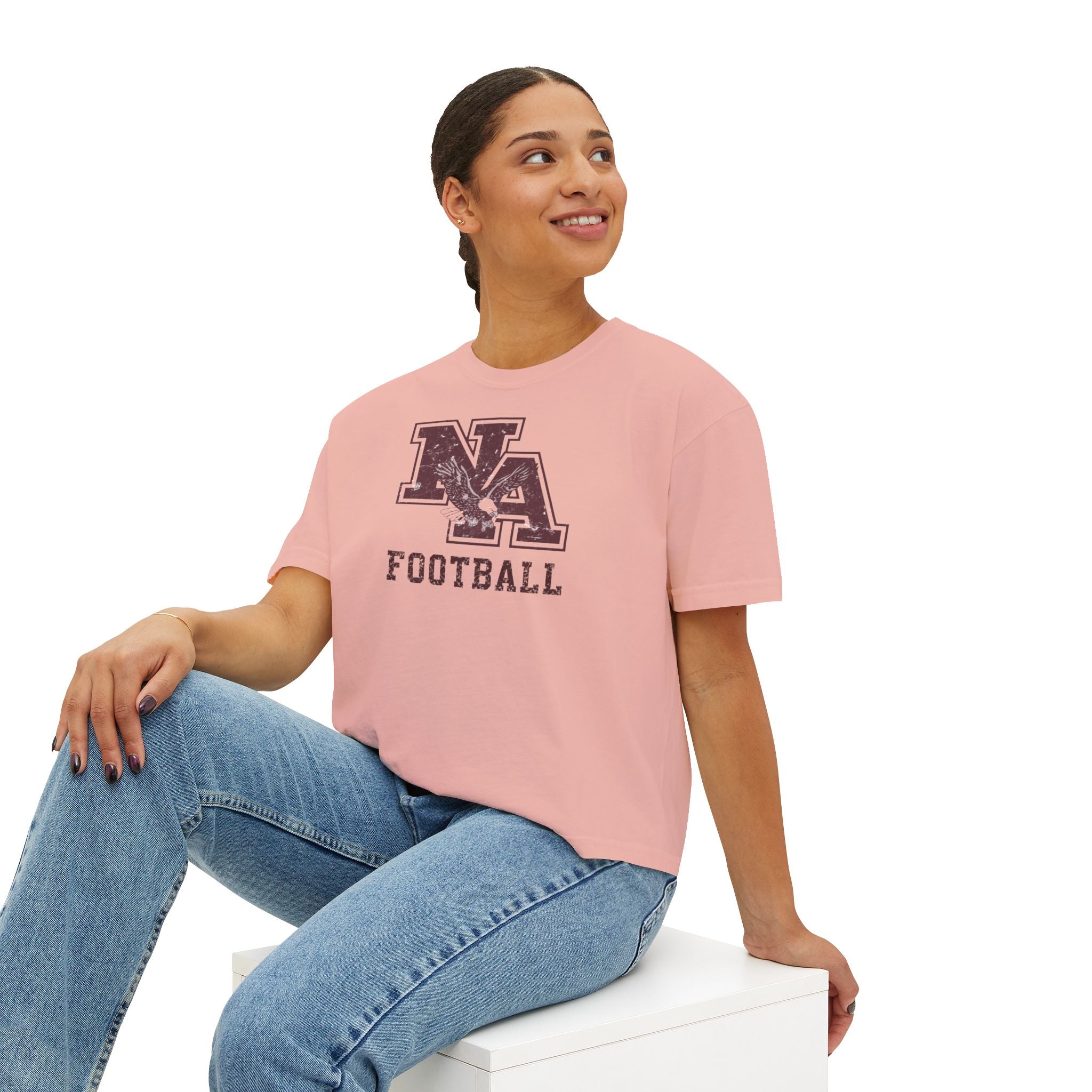 Women's New Albany Football Distressed Vintage Logo Graphic Boxy Crop Short Sleeve Tee