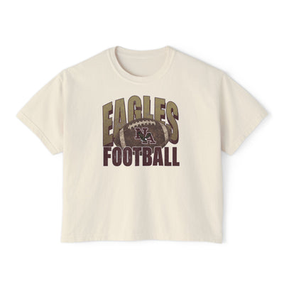 Women's New Albany First-Down Distressed Football Graphic Boxy Crop Short Sleeve Tee