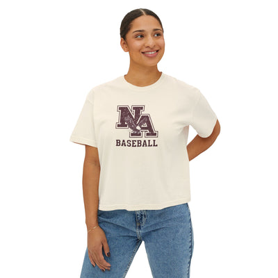 Women's New Albany Baseball Vintage Vibe Logo Graphic Boxy Crop Short Sleeve Tee