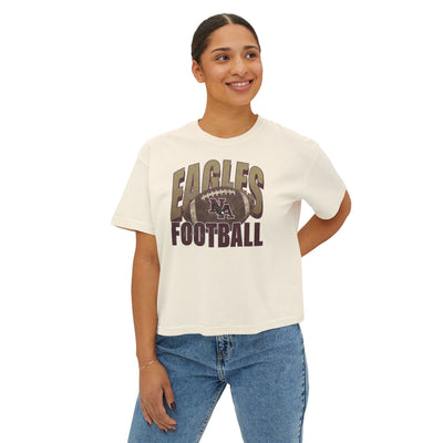 Women's New Albany First-Down Distressed Football Graphic Boxy Crop Short Sleeve Tee