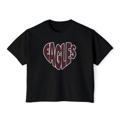 Women's Eagles Bubble Heart Graphic Short Sleeve Boxy Crop Tee