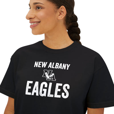 Women's Vintage Distressed New Albany Eagles Graphic Boxy Crop Short Sleeve Tee