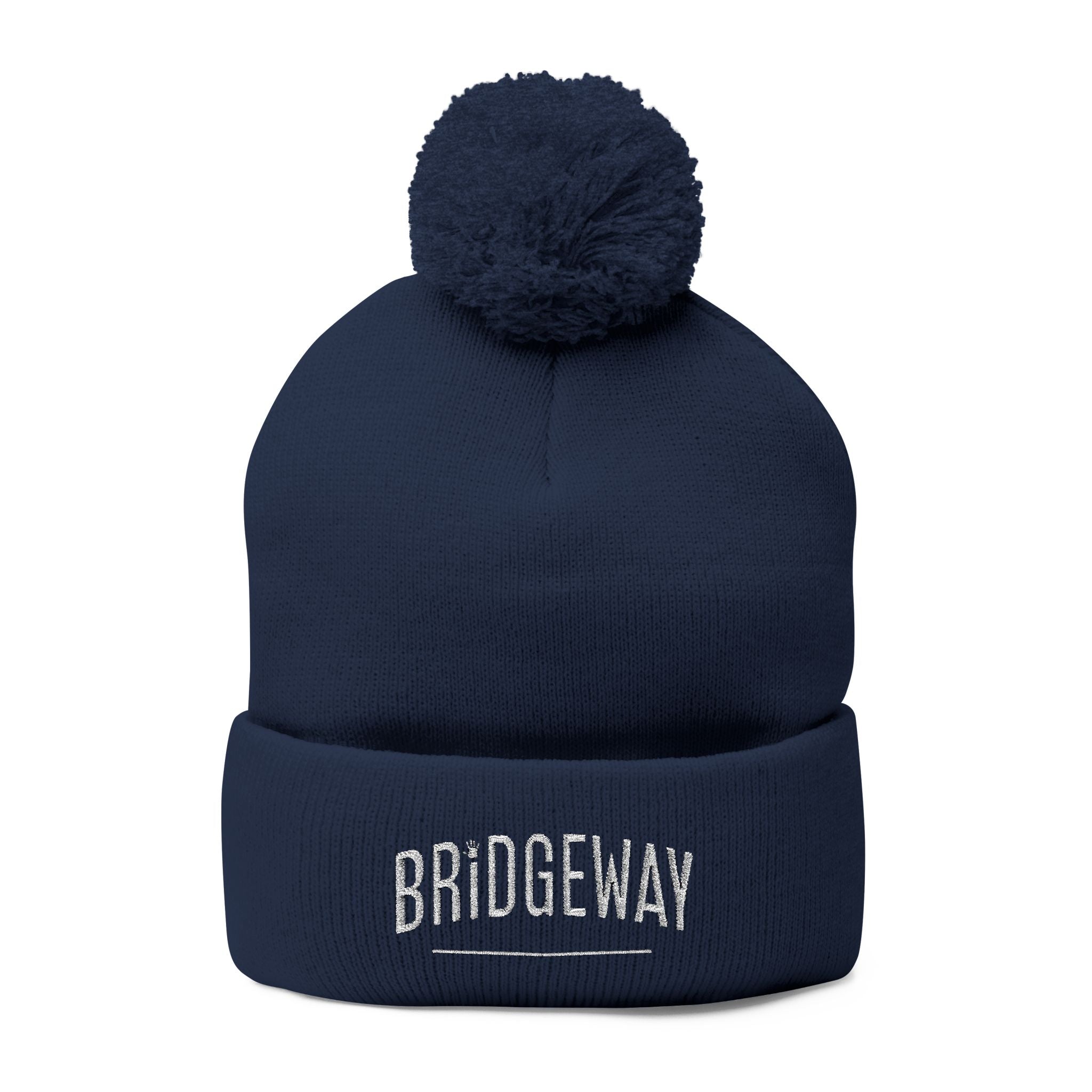 Bridgeway Pom Pom Knit Hat with Embroidered White Logo