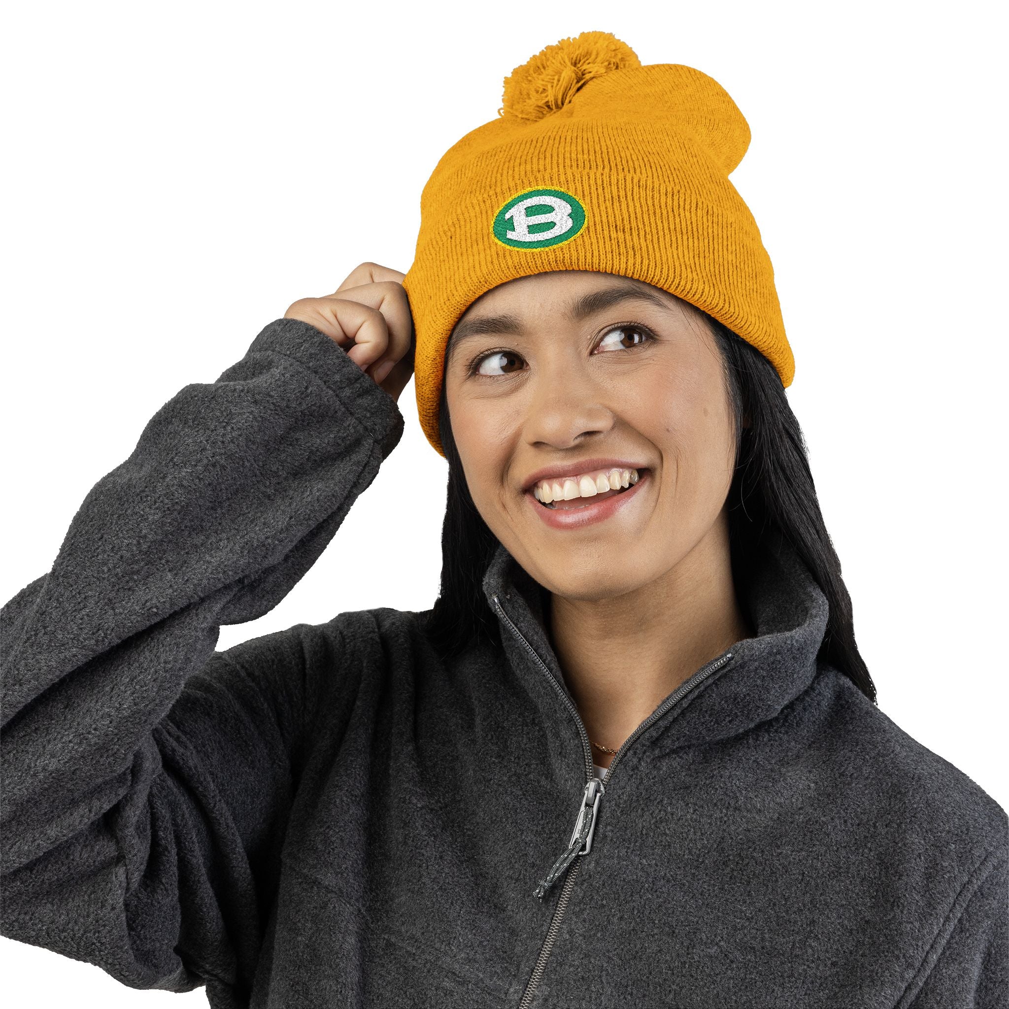 Pom Pom Knit Hat with Embroidered Classic Brooke Logo
