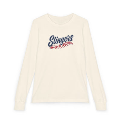 Youth Stingers Softball Stitches Graphic Bella + Canvas Long Sleeve Soft Tee
