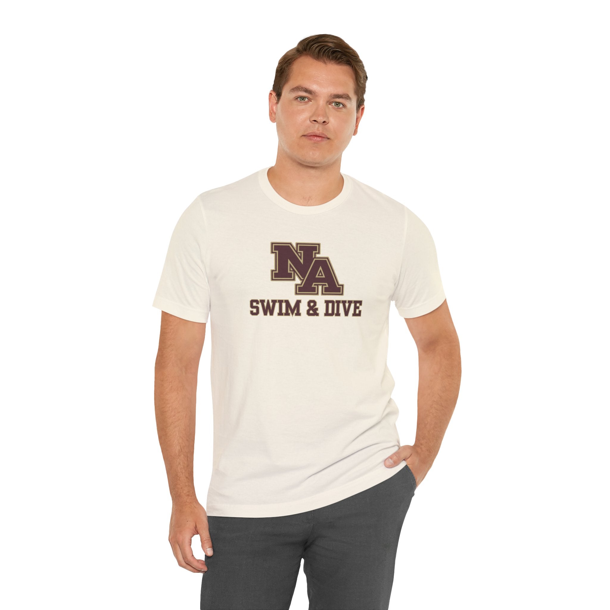 Adult Unisex Swim & Dive Classic Logo with Word Pool Back Graphic Soft Short Sleeve Tee