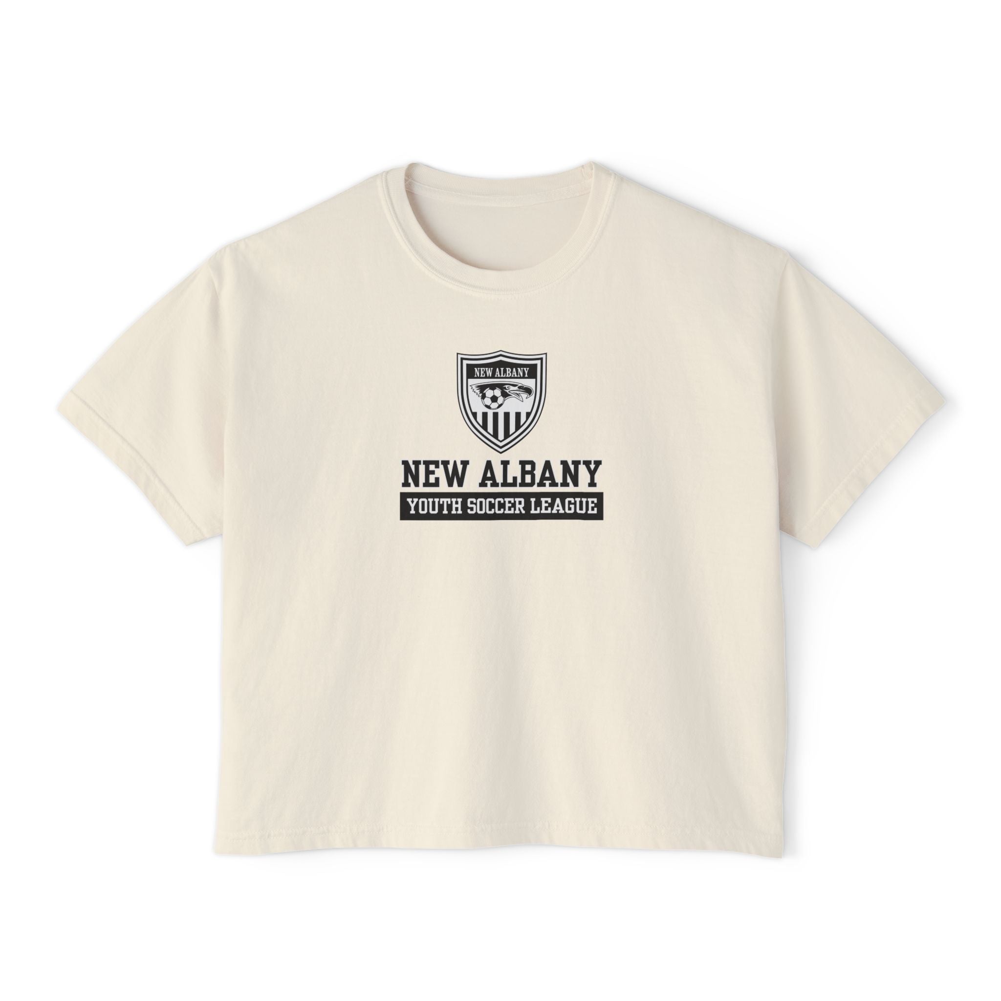 Women's New Albany Youth Soccer League Game Day Graphic Boxy Crop Short Sleeve Tee