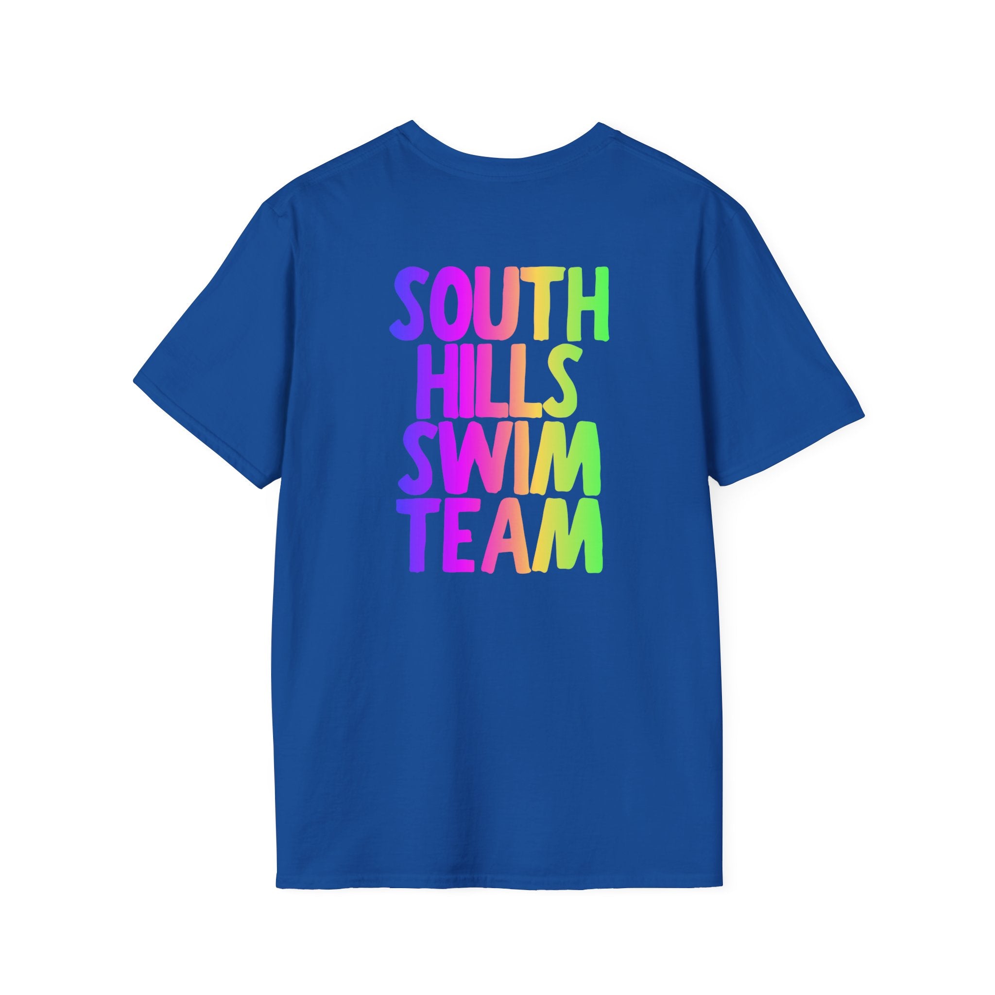 Adult Unisex South Hills Swim Team Neon Rainbow Graphic Short Sleeve Gildan Softstyle Tee