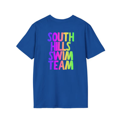 Adult Unisex South Hills Swim Team Neon Rainbow Graphic Short Sleeve Gildan Softstyle Tee
