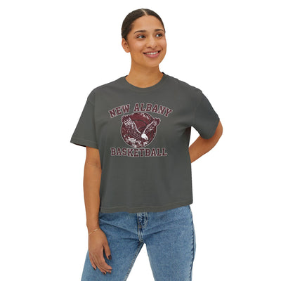 Women's New Albany Eagles Basketball Vintage Victory Graphic Boxy Crop Short Sleeve Tee
