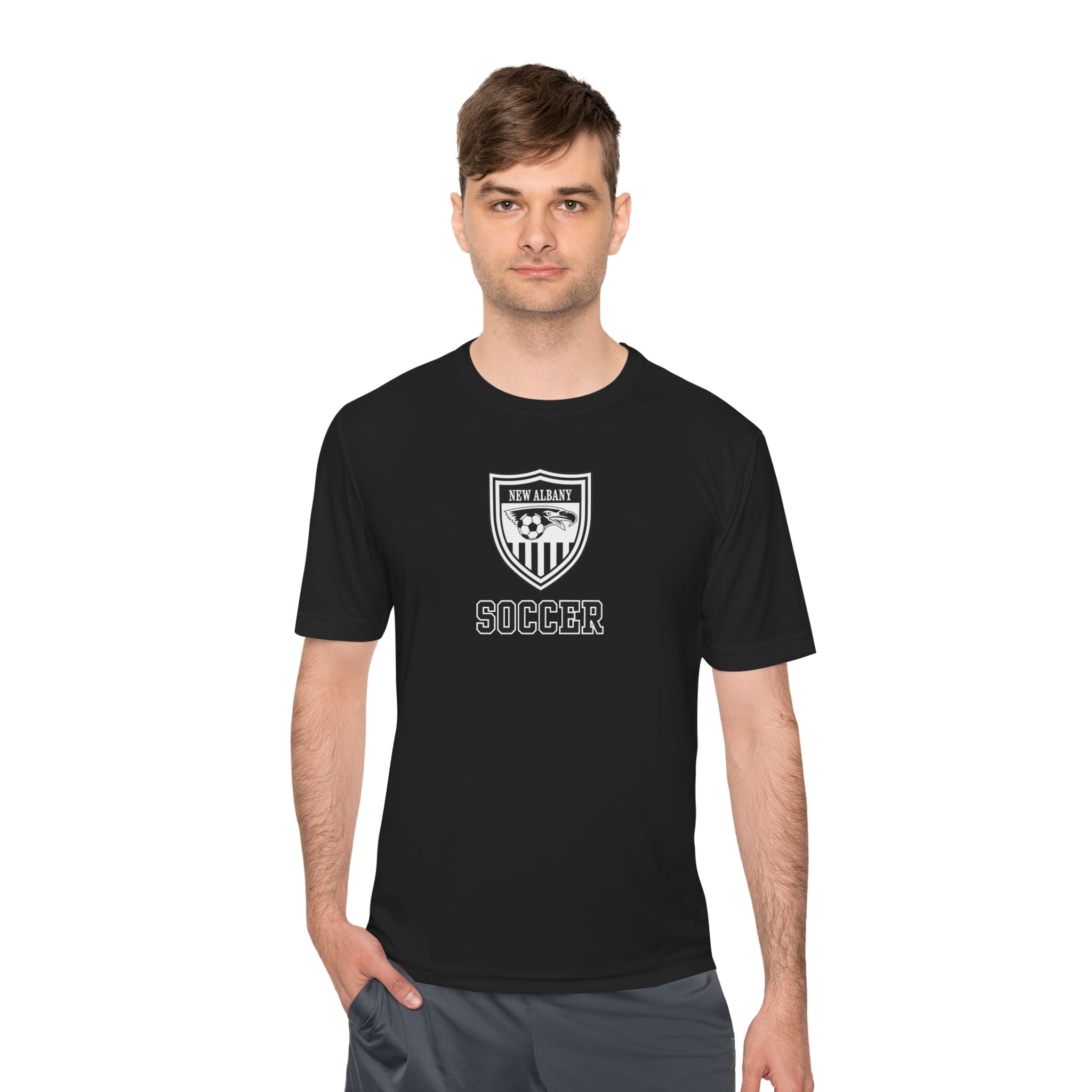 Adult Unisex New Albany Youth Soccer League Crest Graphic Sport-Tek Competitor Performance Tee