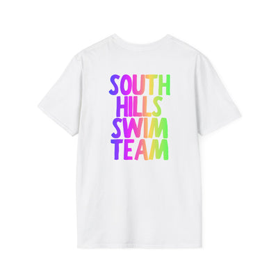 Adult Unisex South Hills Swim Team Neon Rainbow Graphic Short Sleeve Gildan Softstyle Tee