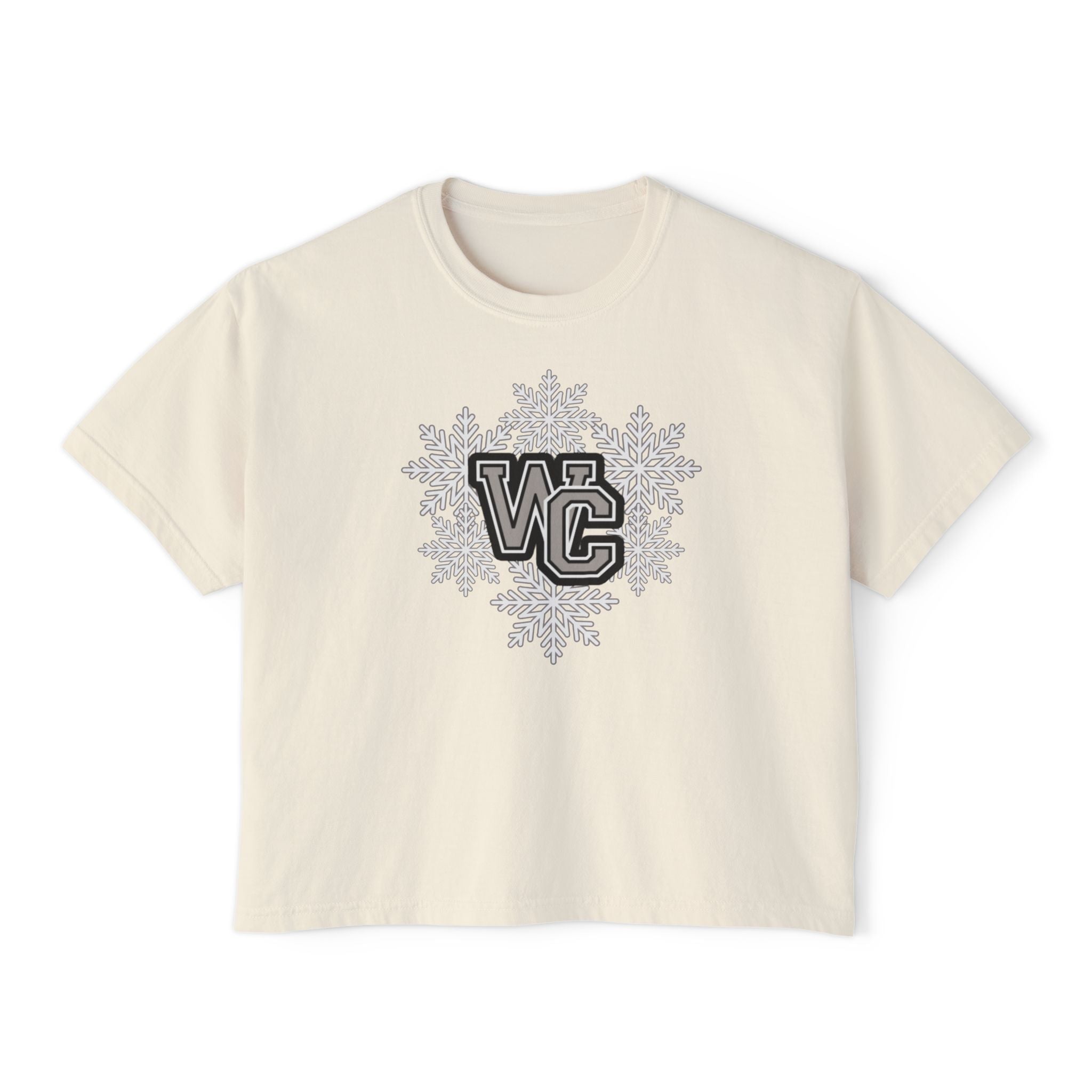 Women's Westerville Central Spirited Snowflake Graphic Boxy Crop Short Sleeve Tee