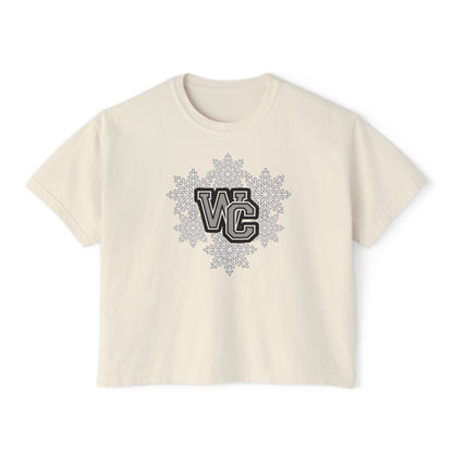 Women's Westerville Central Spirited Snowflake Graphic Boxy Crop Short Sleeve Tee