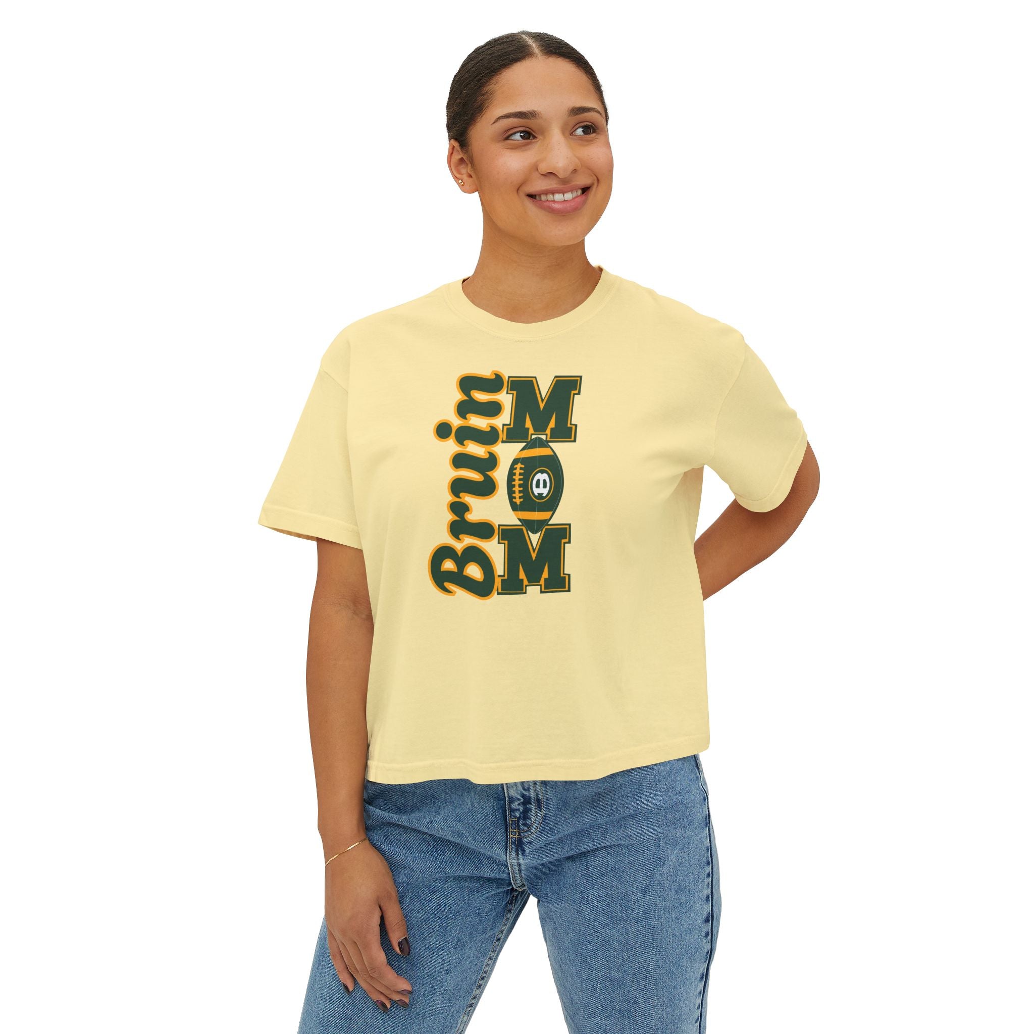 Women's  Bruin Football Mom Graphic Boxy Crop Short Sleeve Tee
