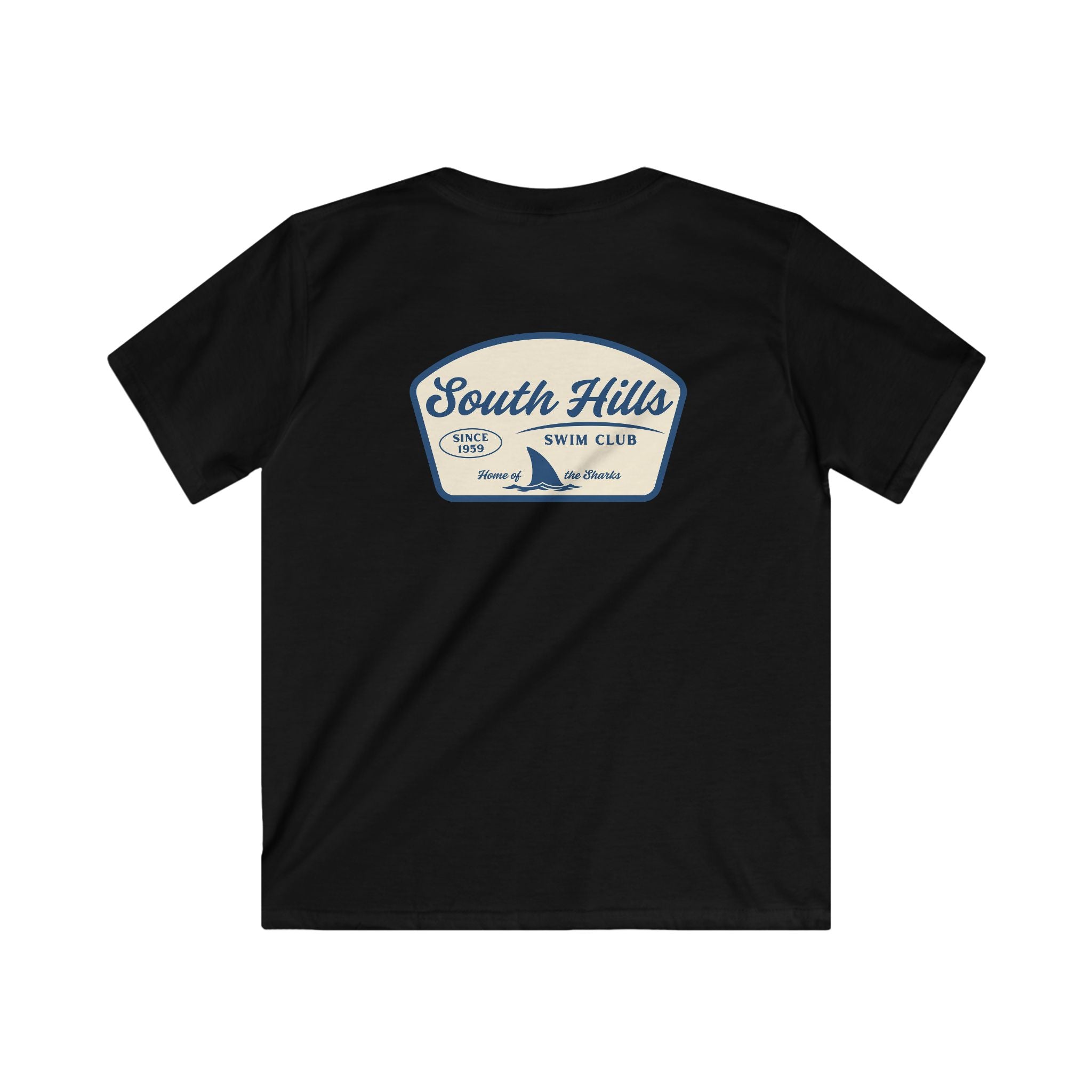 Youth South Hills Swim Club Home of the Sharks Graphic Short Sleeve Gildan Softstyle Tee